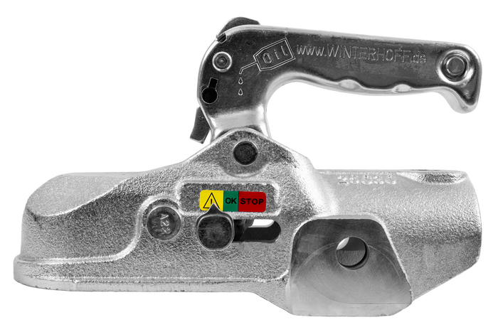 Gancio di traino WINTERHOFF WW 350-RB-K1414 per rimorchio da 3500 kg con timone in tubo da 50 mm, in ghisa.