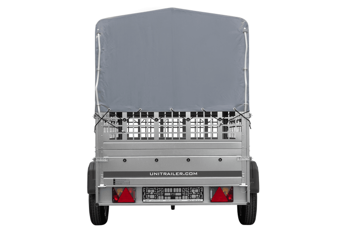 Rimorchio monoasse 200x125 UNITRAILER GARDEN 201 KIPP con sponde in rete, telaio H-800 e copertura grigia