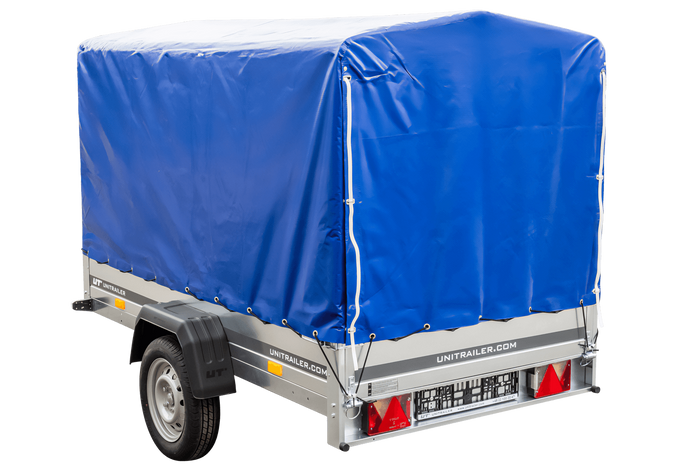 Rimorchio per auto 230x125 UNITRAILER GARDEN 230 KIPP con telaio H-1100 e copertura blu