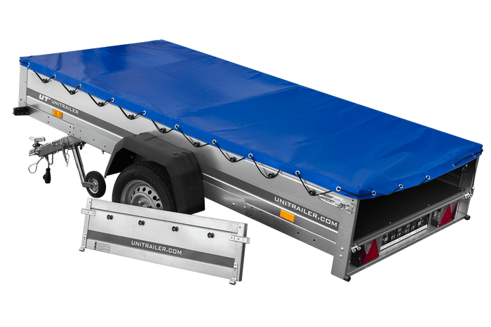 Rimorchio leggero 264x125 UNITRAILER GARDEN 264 KIPP con telaio H-0 e copertura blu
