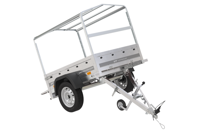 Rimorchio carello trasporto cose rimorchio leggero 750 kg Unitrailer Garden Trailer 150 kipp con ruotino centina e telo grigio