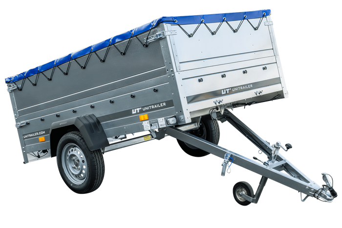 RIMORCHIO DA GIARDINO 230 KIPP CON RUOTA DI SUPPORTO, FIANCHI BIS E Telone PIATTA BLU