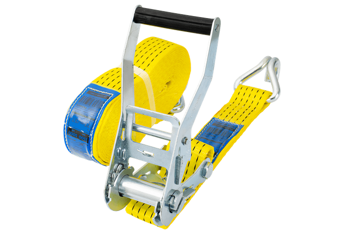 Set di quattro cinghie di trasporto UNITRAILER gialle da 8 m/50 mm/5 t con tenditore
