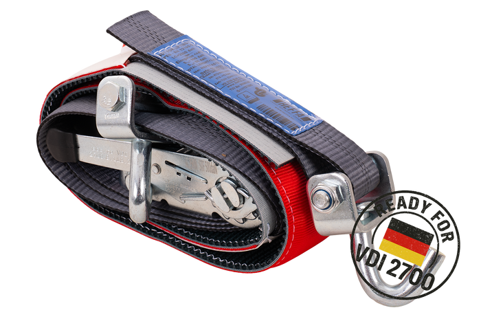 Set di quattro cinghie di trasporto per rimorchi HEFFA CARLINE 130, cinghie di fissaggio ruote 2,8 m/50 mm/5 t VDI 2700