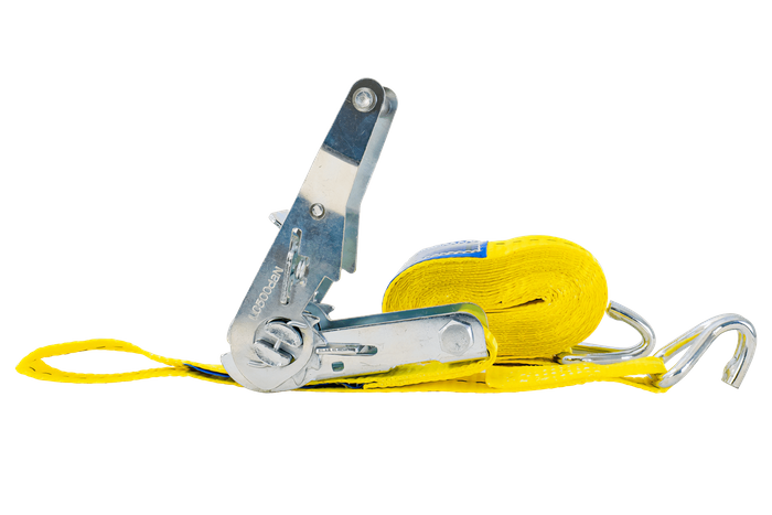 Set di quattro cinghie di trasporto UNITRAILER con tenditore, 4 m/25 mm/1 t, colore giallo.