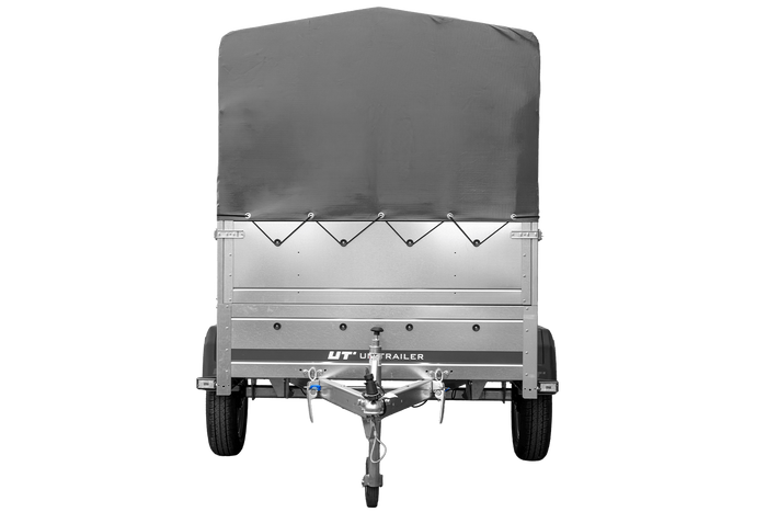Rimorchio per auto 200x125 UNITRAILER GARDEN 201 KIPP con sponde BIS, telaio H-800 e telo di copertura grigio