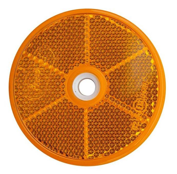 Catadiottro riflettente tondo, diametro 60 mm, arancione con foro