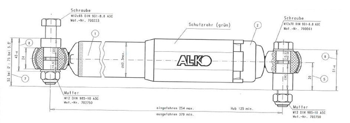 Kit: Ammortizzatore dell'asse del rimorchio AL-KO Octagon 900 -1600 kg verde con impugnatura