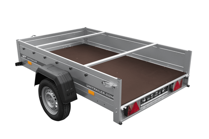Rimorchio per auto 200x125 UNITRAILER GARDEN 201 KIPP con telaio H-0 e copertura grigia