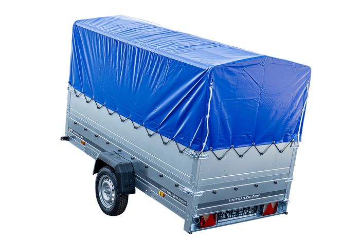 RIMORCHIO DA GIARDINO 264 KIPP CON RUOTA DI APPOGGIO, FIANCHI BIS, TELAIO H-800 E COPERTURA BLU