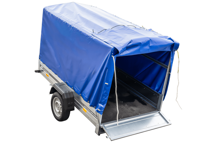 Rimorchio per auto 230x125 UNITRAILER GARDEN 230 KIPP con telaio H-1100 e copertura blu