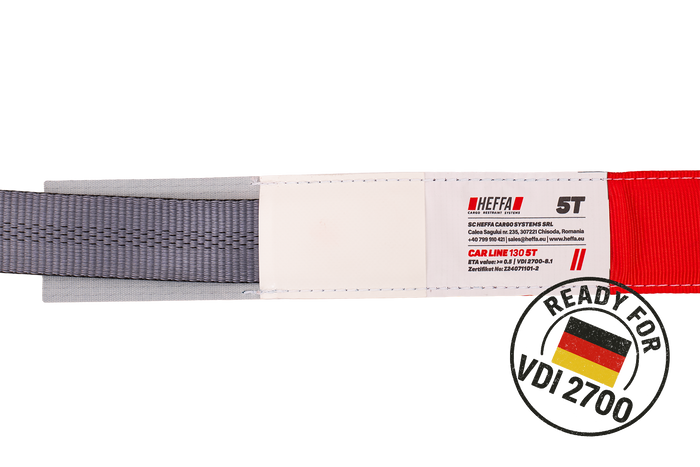 Cinghia di trasporto per carro attrezzi HEFFA CARLINE 130, cinghia di fissaggio per ruote, 2,8 m/50 mm/5 t VDI 2700