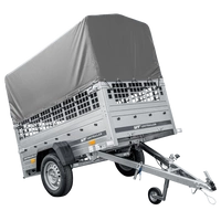 rimorchio carello trasporto cose rimorchio leggero 750 kg Unitrailer Garden Trailer 200 kipp con sovrasponde a rete ruotino centina e telo grigio 