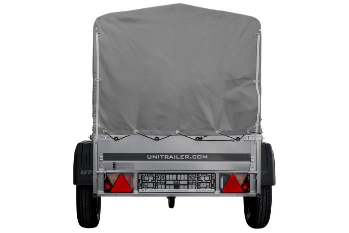 Rimorchio carello trasporto cose rimorchio leggero 750 kg Unitrailer Garden Trailer 150 kipp con ruotino centina e telo grigio