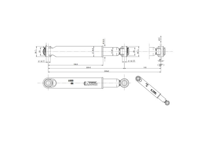Set di due ammortizzatori KNOTT 990001 per assali di rimorchi da 750-1800 kg per assali singoli e tandem
