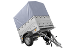 Rimorchio monoasse 150x106 UNITRAILER GARDEN 150 KIPP con sponde BIS, telaio H-800 e copertura grigia