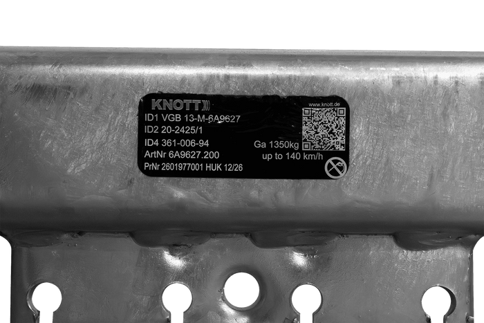 Assale frenato KNOTT VGB13M per rimorchio/portauto 1350 kg 1900 mm 2350 mm 5x112