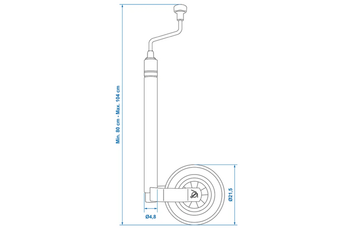 Ruota di supporto ProPlus 341510, portata 150 kg, larghezza 48 mm, escursione 800-1040 mm con scala graduata.