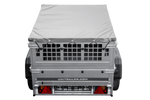 Rimorchio per auto 150x106 UNITRAILER GARDEN 150 KIPP con lati in rete e copertura grigia