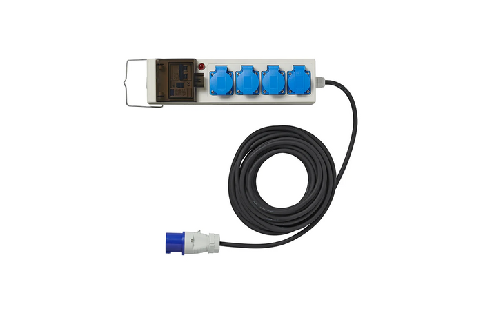 Prolunga da campeggio CEE con splitter ProPlus 373583DE, cavo da 10 m, 3 prese Schuko, 2 porte USB.