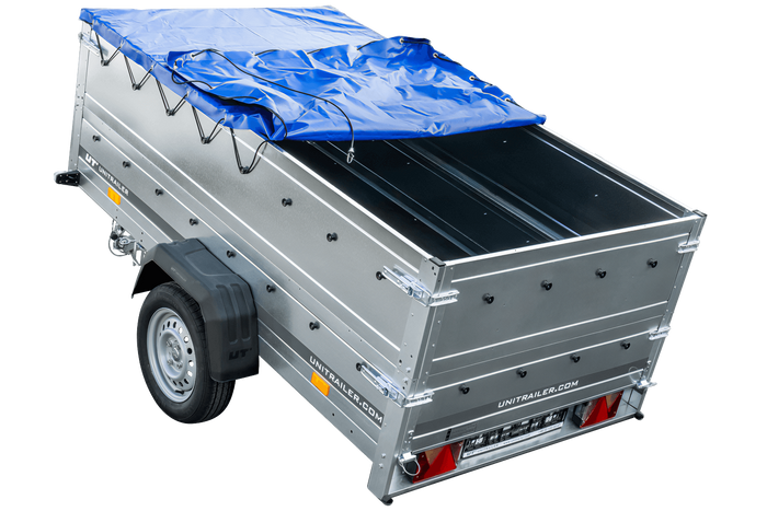 Rimorchio leggero 230x125 UNITRAILER GARDEN 230 KIPP con sponde BIS e telone blu