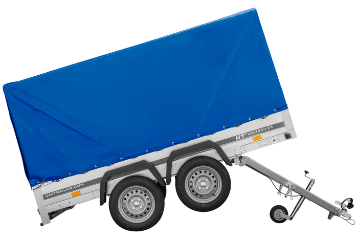 Rimorchio a due assi 264x125 UNITRAILER GARDEN 264/2 KIPP con telaio H-1100 e telone blu