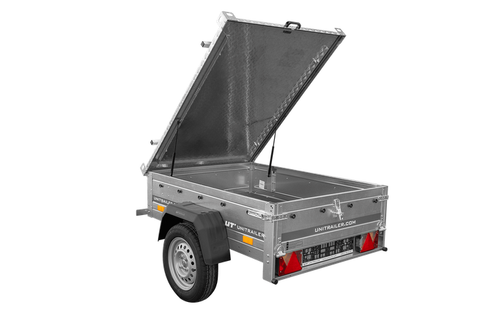 Rimorchio monoasse 150x106 UNITRAILER GARDEN 150 KIPP con copertura in alluminio