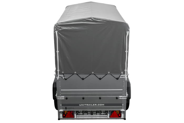 Rimorchio carrello trasporto cose rimorchio leggero 750 kg Unitrailer Garden Trailer 200 kipp con sovrasponde ruotino centina e telo grigio 