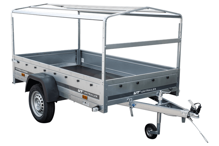 Rimorchio leggero 230x125 UNITRAILER GARDEN 230 KIPP con telaio H-800 e telo di copertura blu