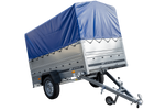 Rimorchio Garden Trailer 230 KIPP con ruotino di appoggio, sovrasponde e centina H-800 con telo blu