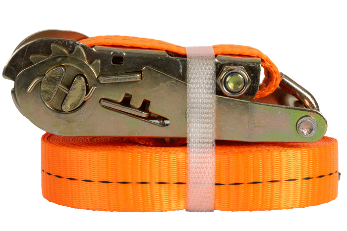 Set di quattro cinghie di trasporto UNITRAILER arancioni da 8 m/25 mm/1 t con tenditore