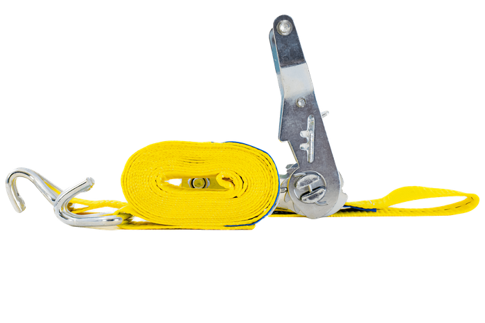 Set di quattro cinghie di trasporto UNITRAILER gialle da 3 m/25 mm/1 t con tenditore