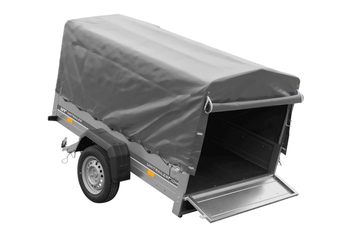 Rimorchio monoasse 200x125 UNITRAILER GARDEN 201 KIPP con telaio H-800 e copertura grigia