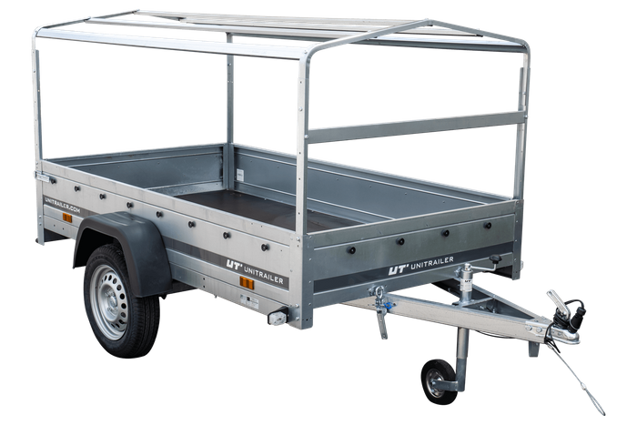 Rimorchio monoasse 230x125 UNITRAILER GARDEN 230 KIPP con telaio H-800 e copertura grigia