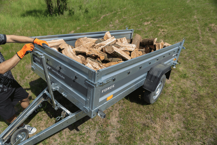 Sollevatore a manovella UNITRAILER con maniglie per ribaltare e scaricare un rimorchio per auto da 1000 kg 500-865 mm