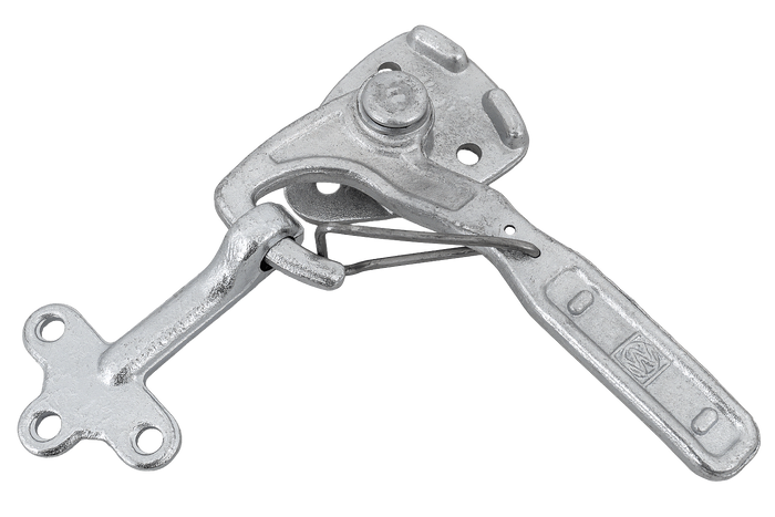 Gancio di traino sinistro con dispositivo di fissaggio WINTERHOFF WV 10-L + WVG 10-A, chiusura completa del lato del rimorchio