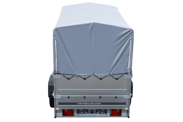 Rimorchio per auto 230x125 UNITRAILER GARDEN 230 KIPP con sponde BIS, telaio H-800 e copertura grigia