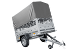 Rimorchio per auto 200x106 UNITRAILER GARDEN 200 KIPP con sponde in rete, telaio H-800 e copertura grigia