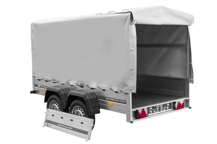 Rimorchio a due assi 264x125 UNITRAILER GARDEN 264/2 KIPP con telaio H-1100 e telone grigio