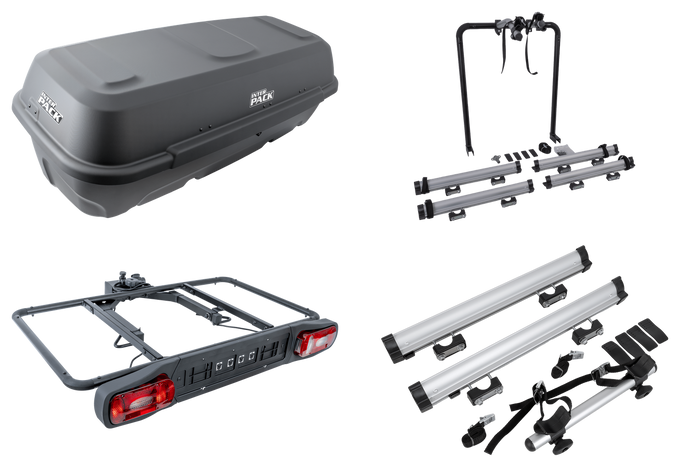 Piattaforma con box di traino + adattatore per il trasporto di 3 biciclette Inter Pack Re-Cargo