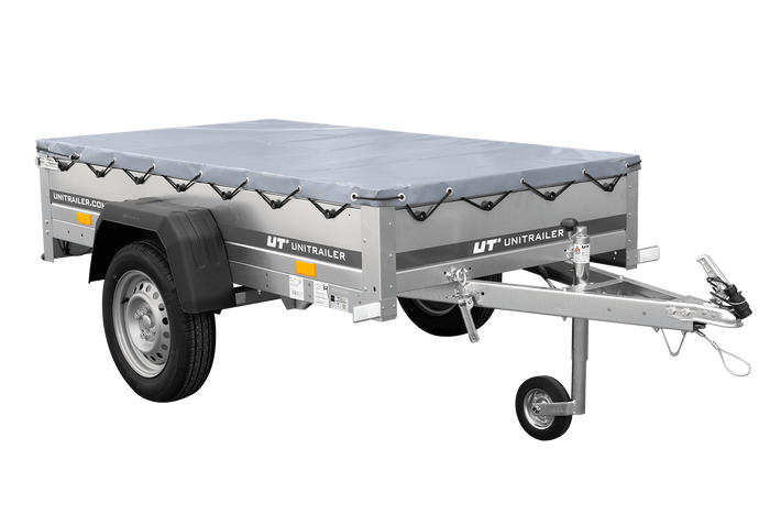 Rimorchio leggero Unitrailer Garden Trailer 200 kipp (new) 200x106 con ruotino e telone grigio