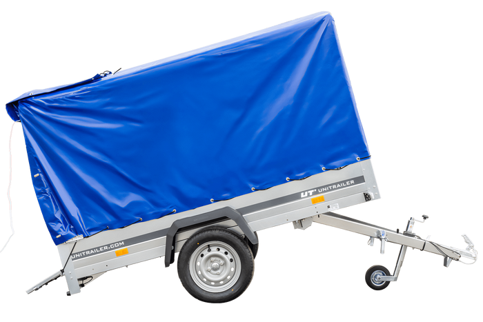 Rimorchio per auto 230x125 UNITRAILER GARDEN 230 KIPP con telaio H-1100 e copertura blu
