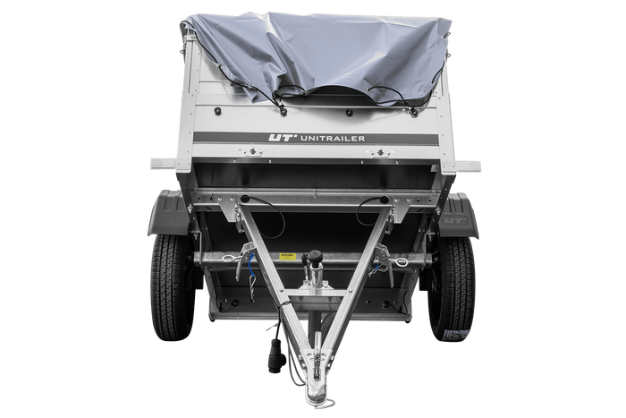 Rimorchio da giardino Unitrailer Garden Trailer 150 KIPP (nuovo) con ruotino sovrasponde e centina H0 con telo grigio