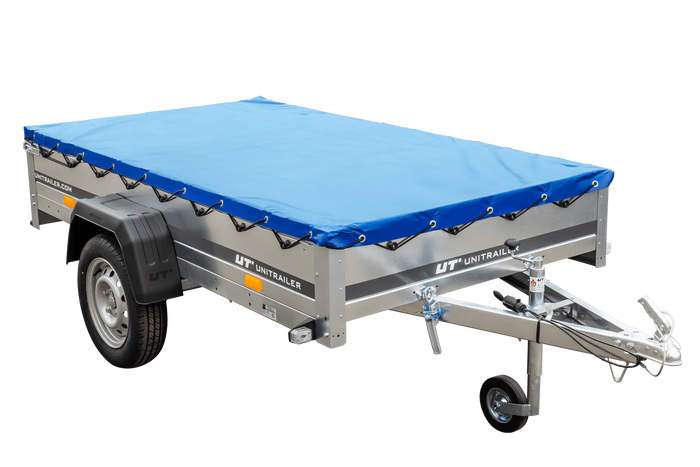 RIMORCHIO LEGGERO 750 kg CON RUOTINO CENTINA H-0 E TELO BLU UNITRAILER GARDEN TRAILER 230 KIPP