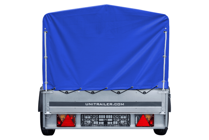 Rimorchio leggero 230x125 UNITRAILER GARDEN 230 KIPP con telaio H-800 e telo di copertura blu