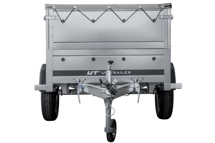 Rimorchio carrello leggero senza freni trasporto cose 750 kg Unitrailer Garden Trailer 200 kipp (new) con ruotino sovrasponde e telo grigio