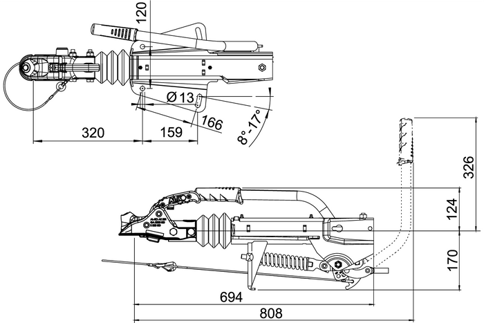 Dispositivo di inerzia AL-KO 251G con gancio AK301 per rimorchio da 3.000 kg con timone a V