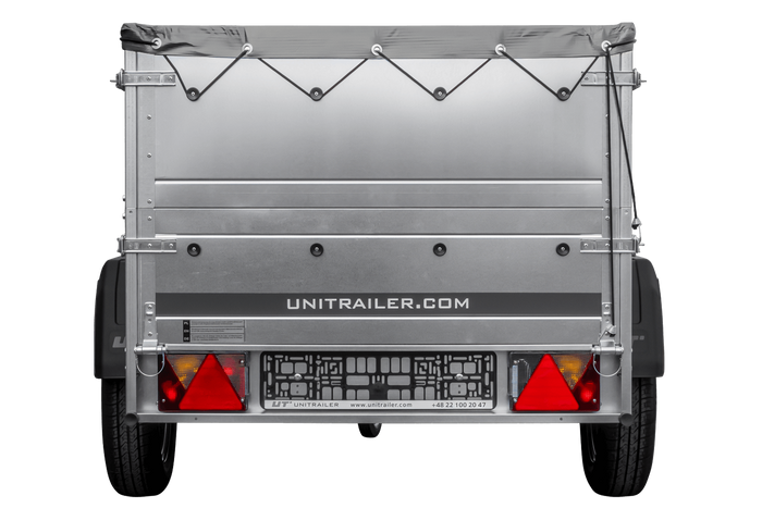 Rimorchio carrello leggero senza freni trasporto cose 750 kg Unitrailer Garden Trailer 200 kipp (new) con ruotino sovrasponde e telo grigio