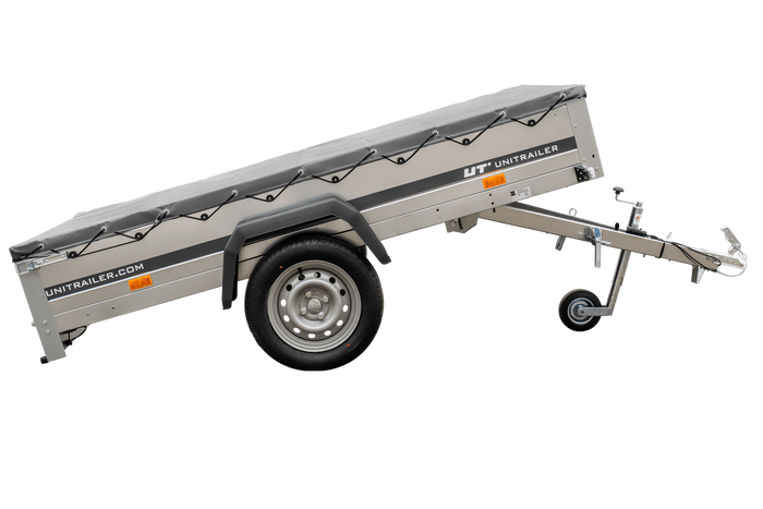 Rimorchio con telo fino a 750 kg Unitrailer Garden Trailer 230 KIPP con ruotino di appoggio e telo piatto grigio