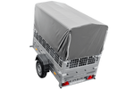 Rimorchio per auto 200x106 UNITRAILER GARDEN 200 KIPP con sponde in rete, telaio H-800 e copertura grigia